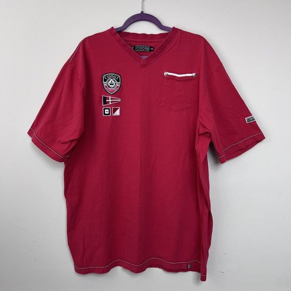 COOGI Other - Y2K Coogi Red Heavy 100% Cotton Oversized Shirt Men’s Size 2X Patch And Pocket